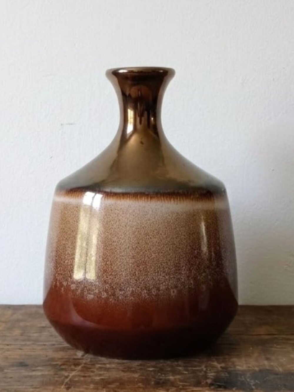 Vintage Ceramic Vase Gunmetal Bronze Mid-Century Modern Style Art Pottery Brown